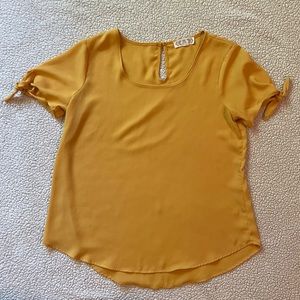 Mustard tie sleeve blouse